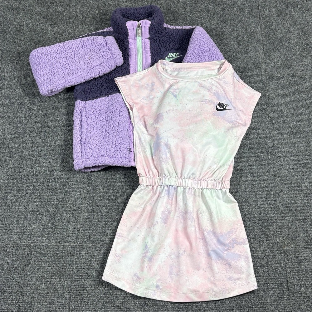 Lot‎ Of 2 Nike Girls Sherpa Teddy Bear Jacket And Tie Dye Dress Size Small